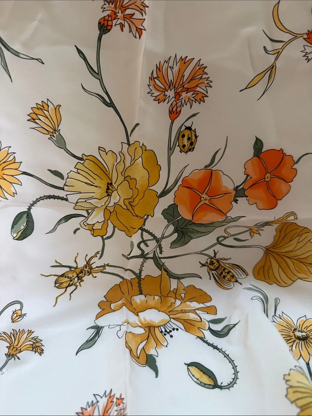 Pier Francoise Vintage Yellow Floral Silk Scarf 33” by 34”